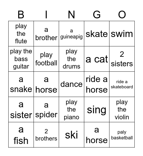 Do you have ...? Can you ...? Bingo Card