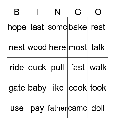 Spelling B Lessons 7-11 Bingo Card