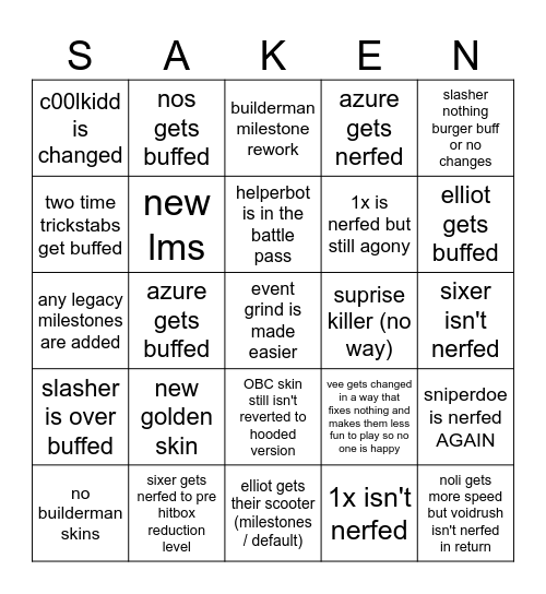 Forsaken week 4 bingo Card