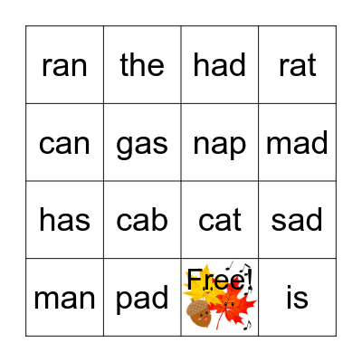 SPIRE L1 Short /a/ & Sight Words Bingo Card