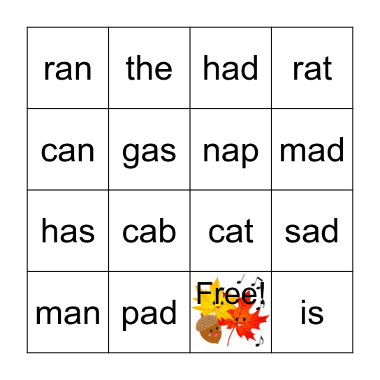 SPIRE L1 Short /a/ & Sight Words Bingo Card