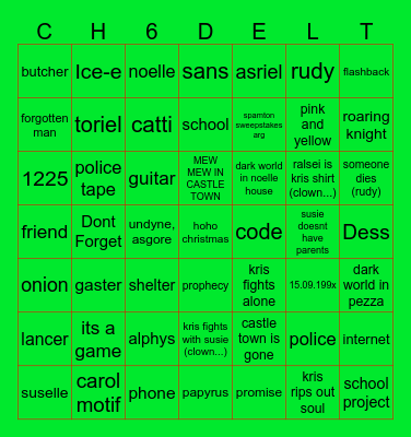 chapter 6 deltarune predictions Bingo Card