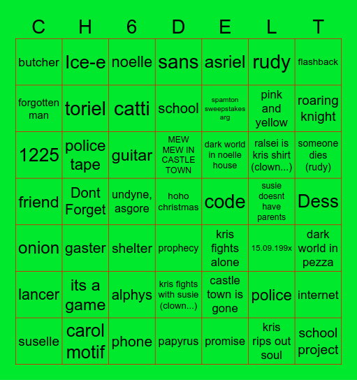 chapter 6 deltarune predictions Bingo Card