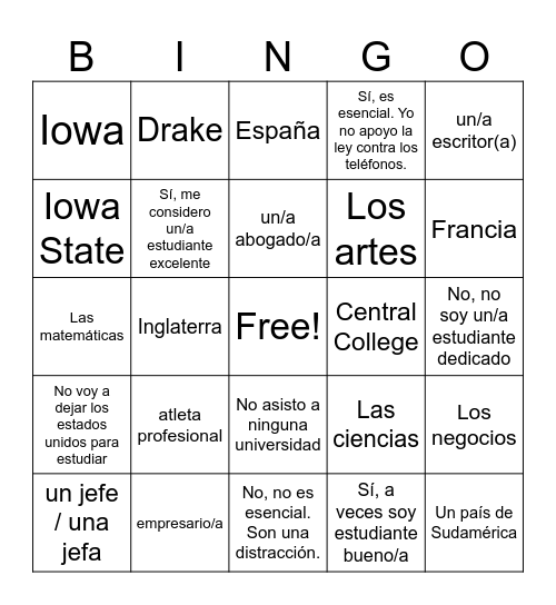 BINGO de Personas Bingo Card