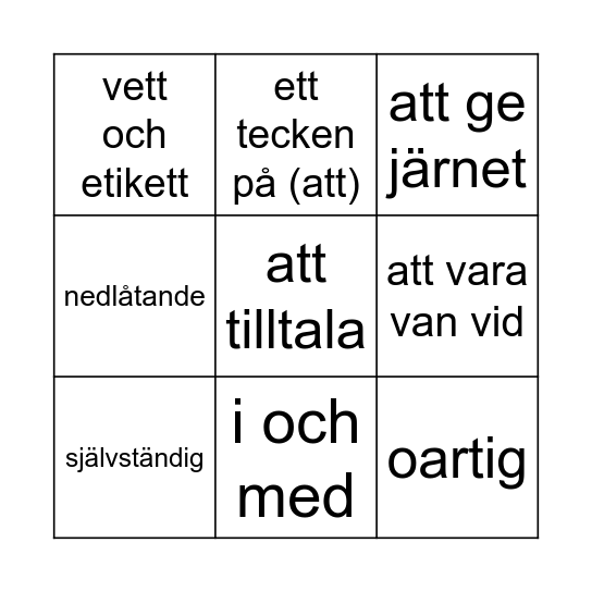 Lektion 64 Bingo Card