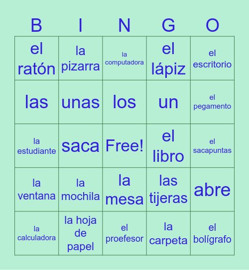 BINGO: Los Materiales y Artículos Bingo Card