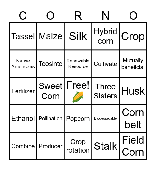 Corn-O Bingo Card