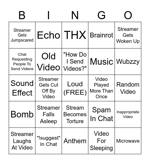 Sleep Stream Bingo Card