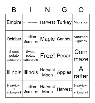 FALL Bingo Card