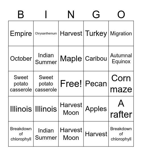 FALL Bingo Card