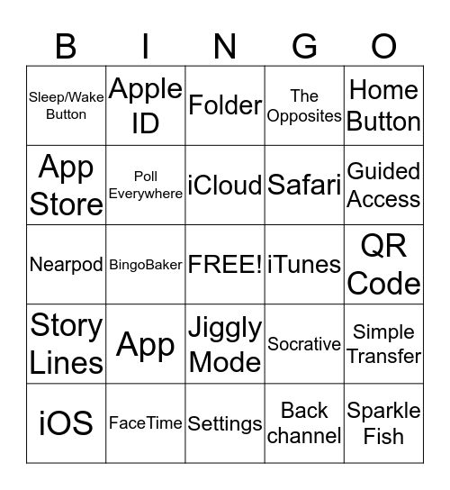 iPad/iPod Vocabulary Bingo Card