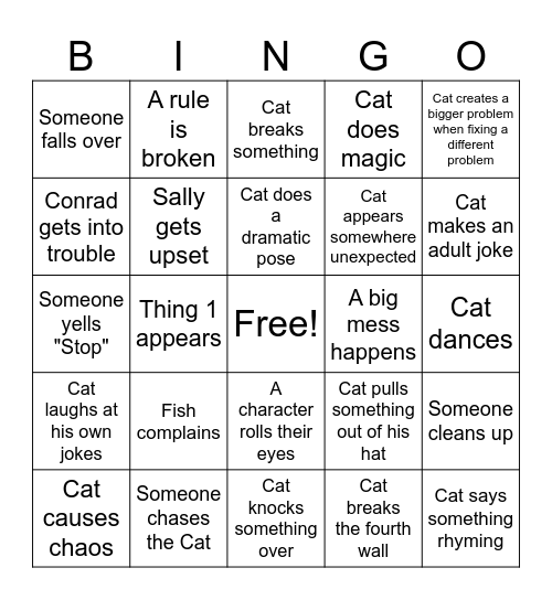 Cat in the Hat Bingo Card