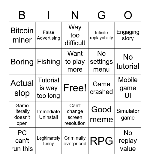 Random Game Bingo Card