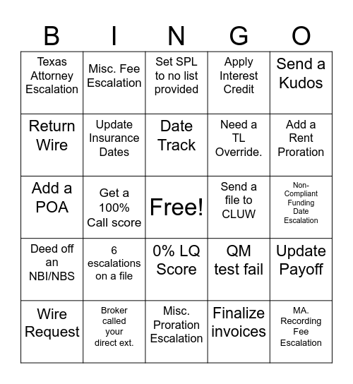 Kodiak Eagles Bingo Card