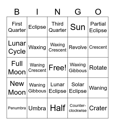 Moon Phases Bingo Card