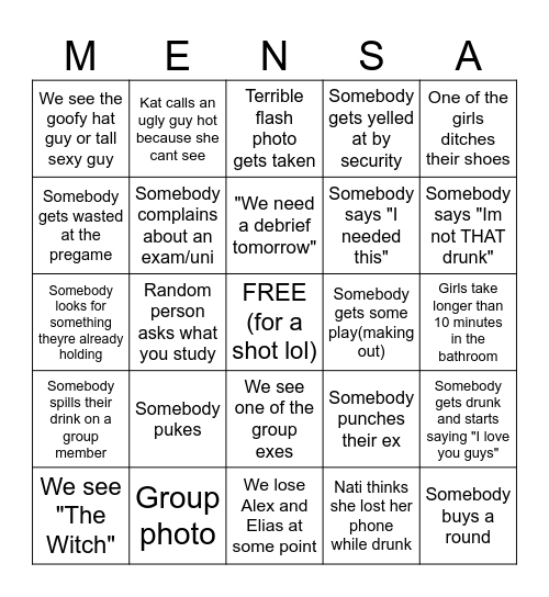 1st Mensafest Bingo Card