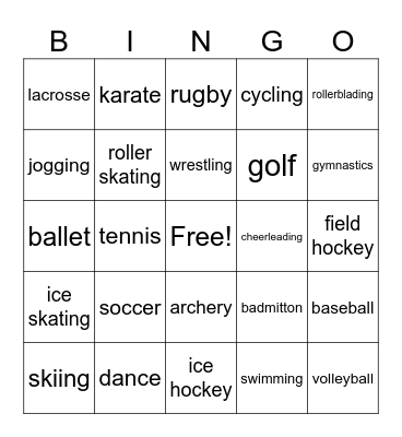 Sports Bingo Card