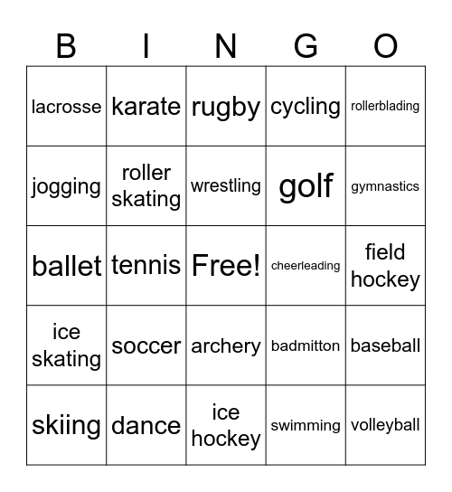 Sports Bingo Card