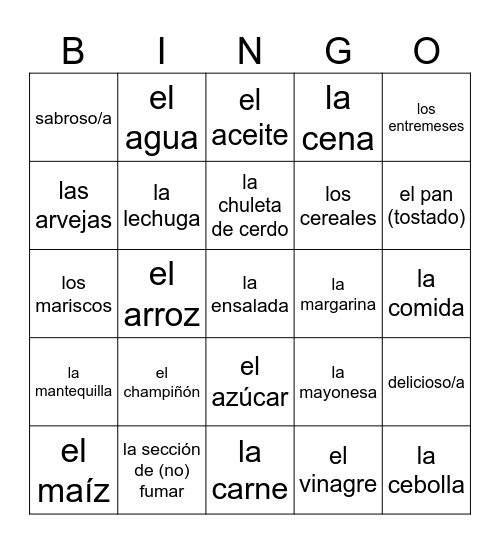 Ch 8 All foods and drinks Bingo Card
