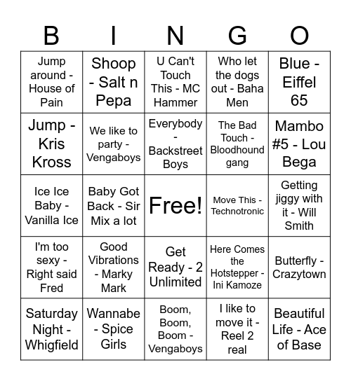 90's Bingo Card
