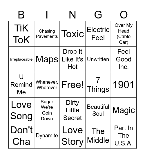 2000's Hits - Consilium Bingo Card