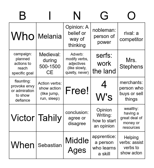 4th grade U4 part II Bingo Card