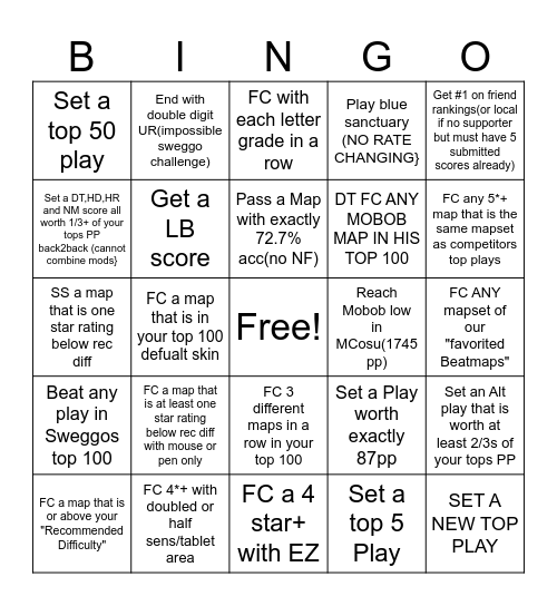 Osu Bingo Card