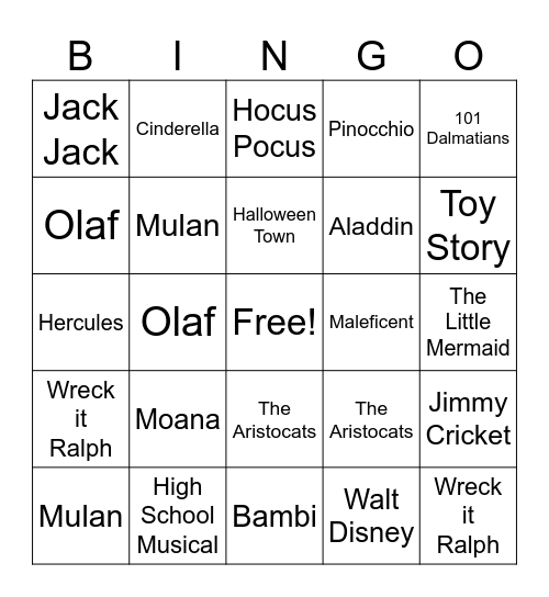 Disney Bingo Card