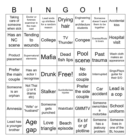Thai Drama Bingo Card