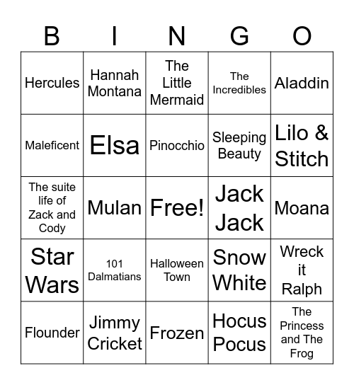 DISNEY Bingo Card