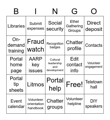 AARP TN Portal Champion Bingo Card