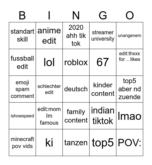 yt shorts Bingo Card