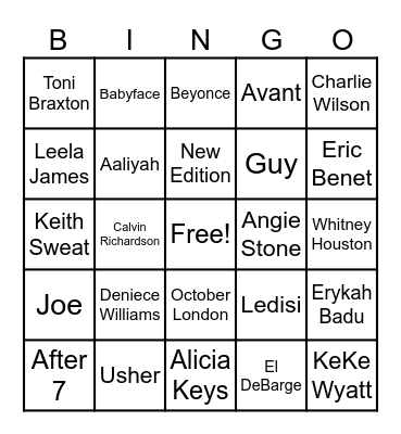 R&B BINGO Card