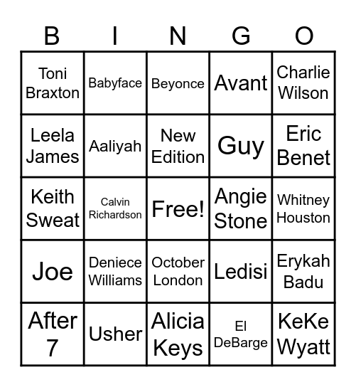 R&B BINGO Card