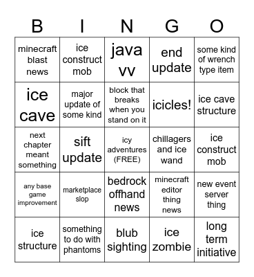 my epik bingo!!! for mc live Bingo Card