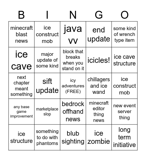 my epik bingo!!! for mc live Bingo Card