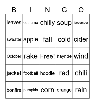 Fall Bingo Card