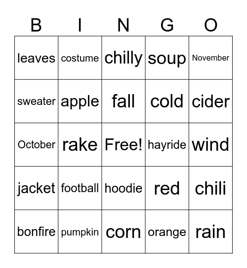 Fall Bingo Card