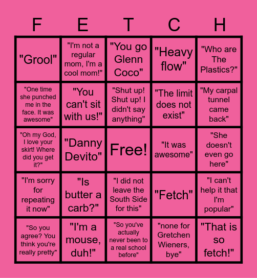 Mean Girls Bingo Card