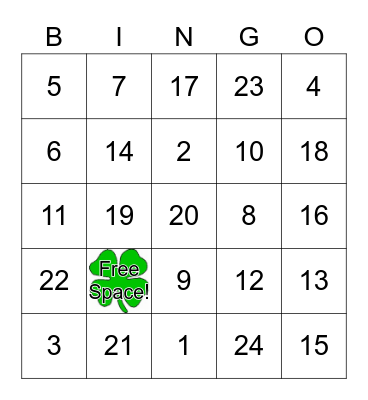 St. Pat's Bingo Card