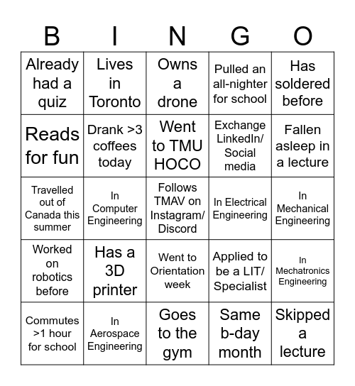 TMAV Kickoff 2026 Bingo Card