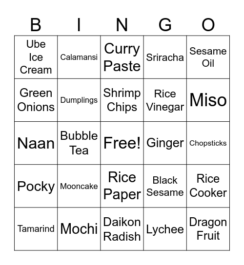 Asian Market Bingo Card