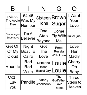 Musical Bingo Card