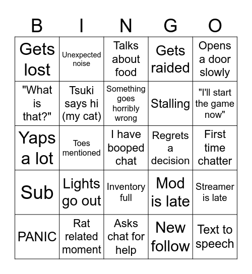 ScaredyChlo's Bingo! (post in discord) Bingo Card