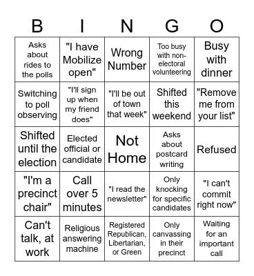 Call Time Bingo Card