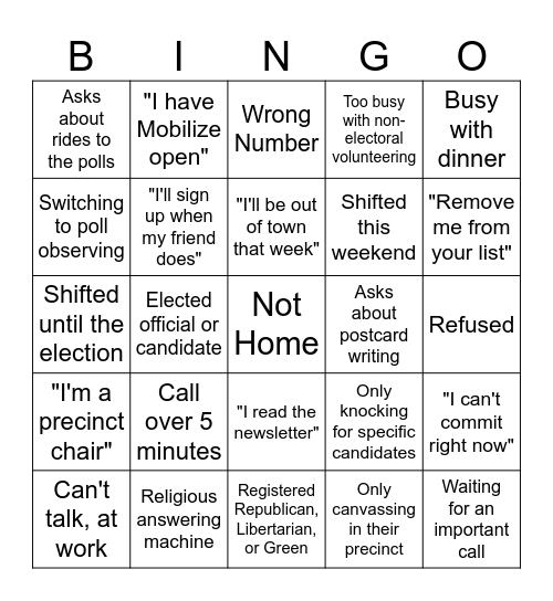 Call Time Bingo Card