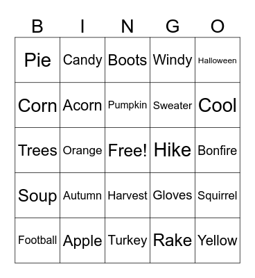Fall ASL BINGO Card