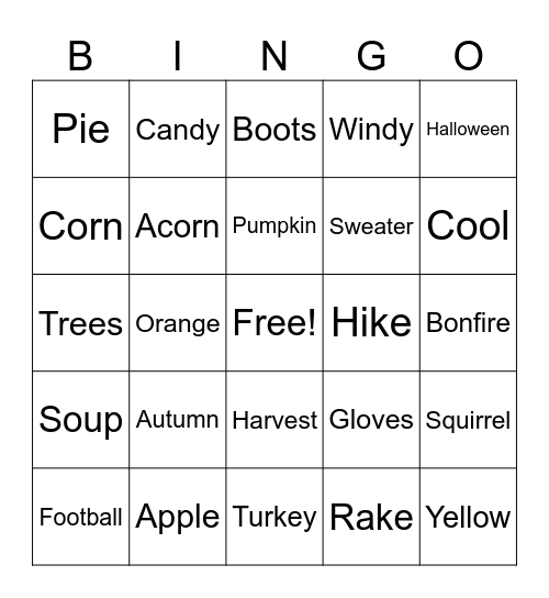 Fall ASL BINGO Card