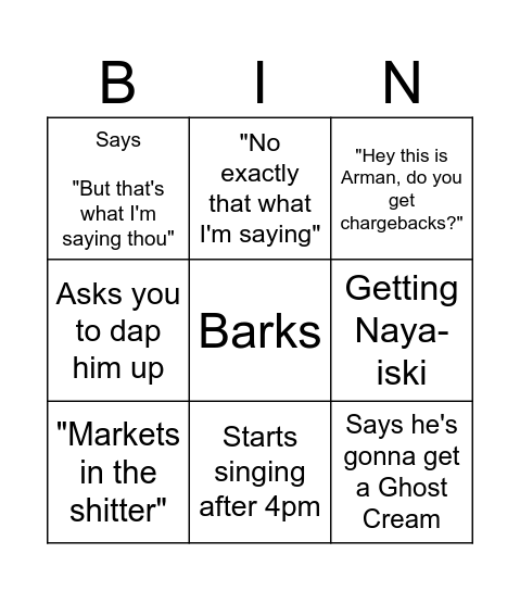 Cole Bingo Card