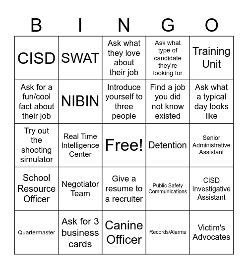 Women in Law Enforcement Bingo Card